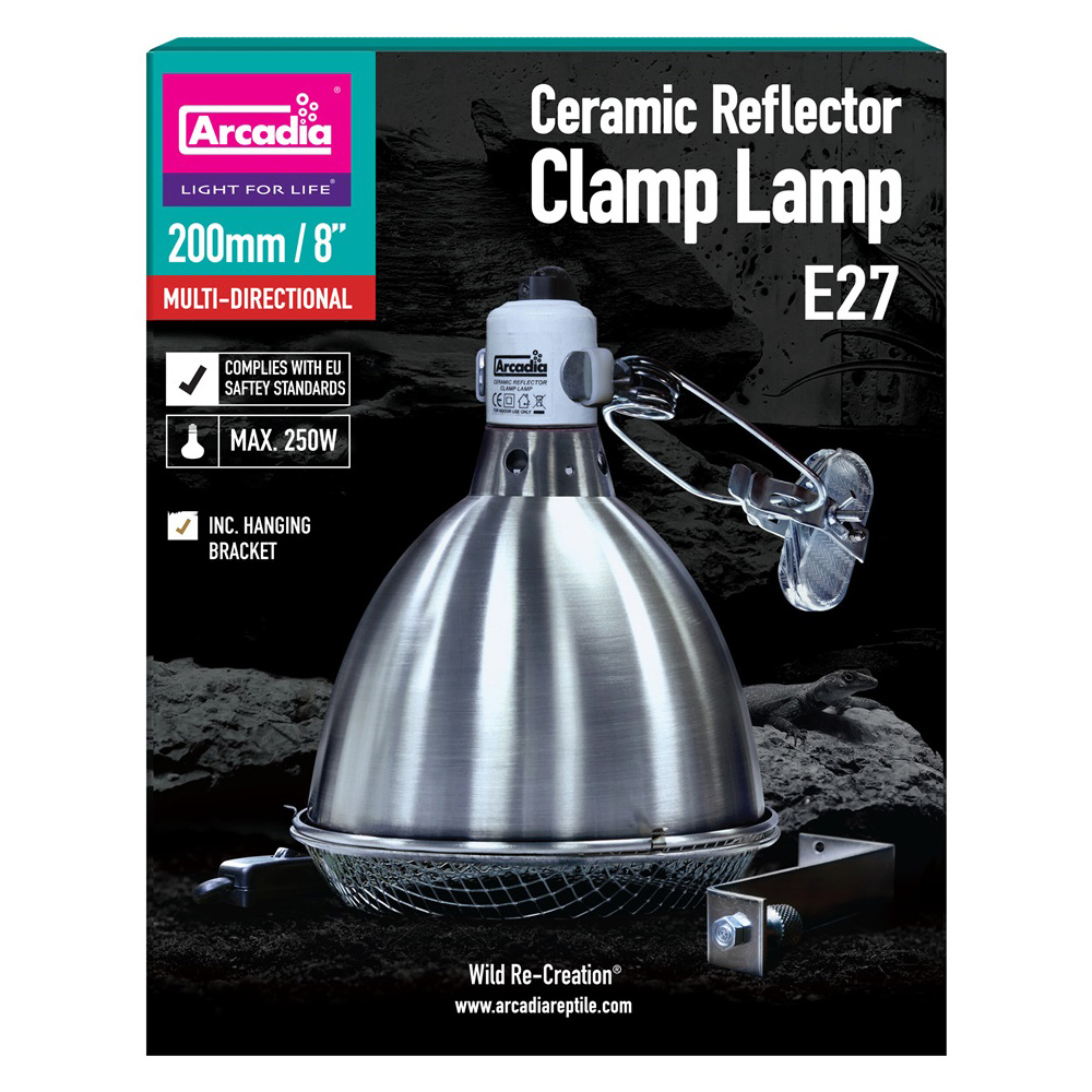 Arcadia Reflector met klem en keramische E27 fitting RVS 01