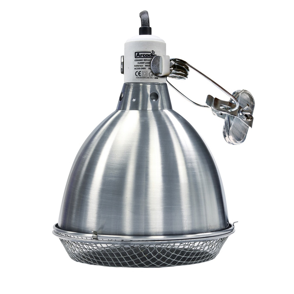 Arcadia Reflector met klem en keramische E27 fitting RVS 02